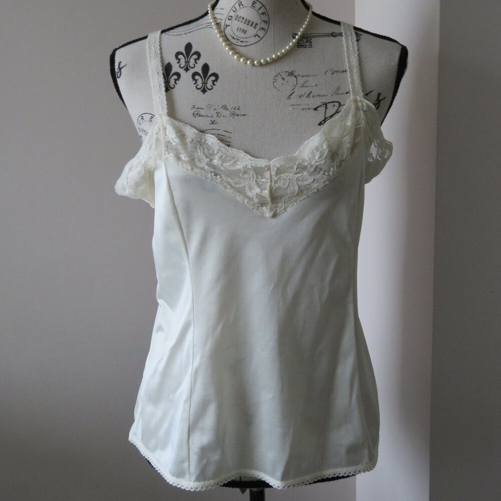 Vintage Cream Half Slip With Stretchy Lace Trim, Size 38